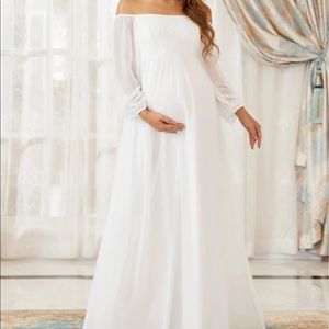 EVER-PRETTY Maternity Contrast Lace Off Shoulder Chiffon Dress